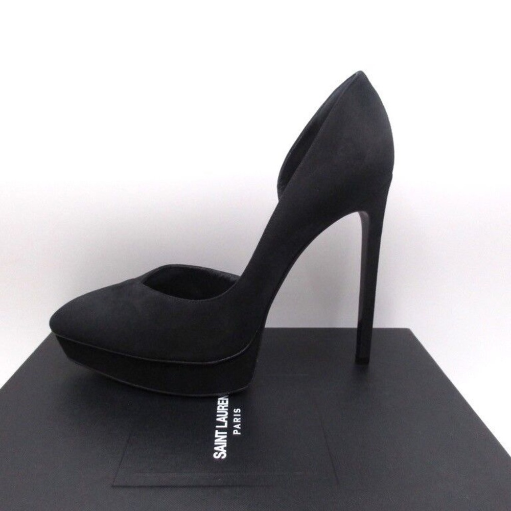 Saint Laurent Janis 105 D’Orsay Suede Pumps Platforms Black 38.5 8.5